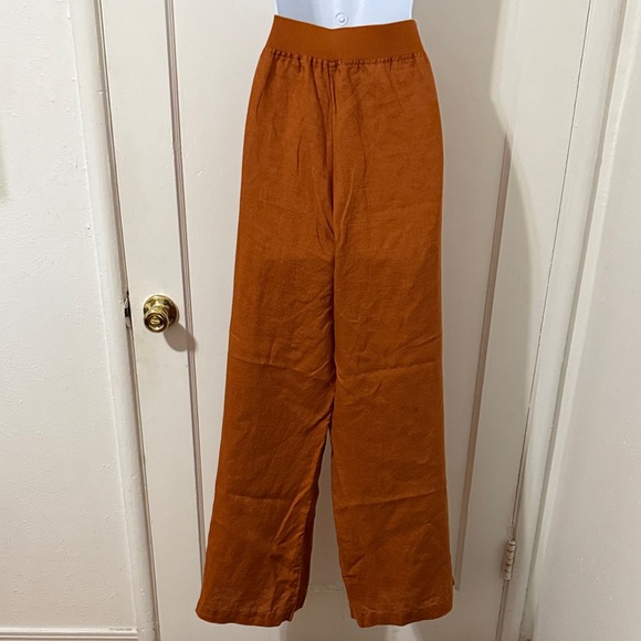 Three Dots Rust Orange Wide Leg Linen Pants - Picture 6 of 16